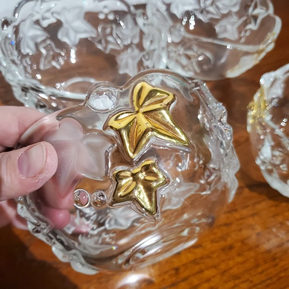Mikasa Crystal Parisian GOLDEN IVY Fruit Dessert Bowls - set‎ of 4
